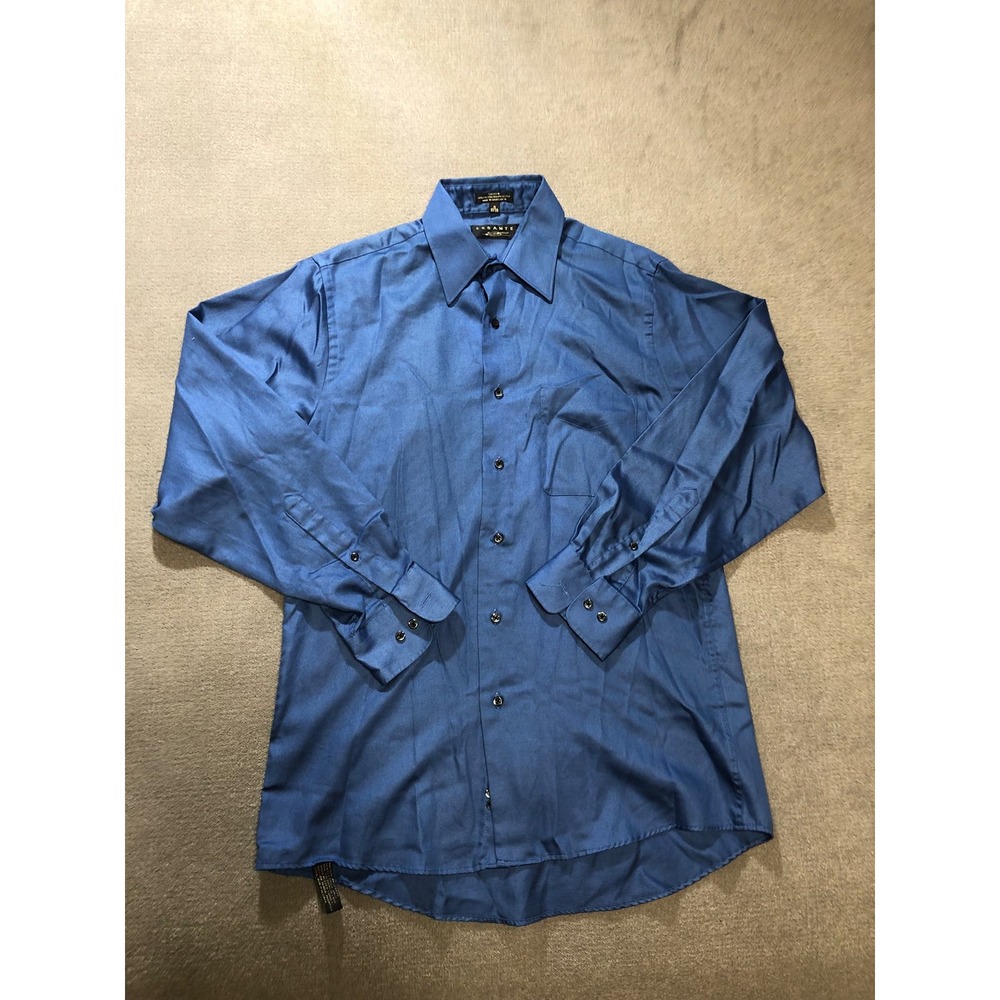 Essante Mens Shirt 15 / 32-33 Sateen Blue Long Sleeve Button Up